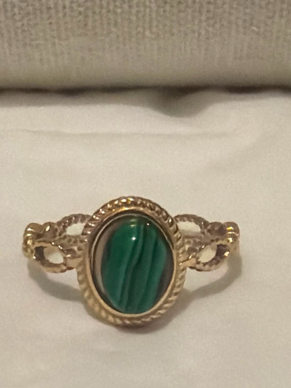 Gold-Tone Ring with Green Oval Stone
